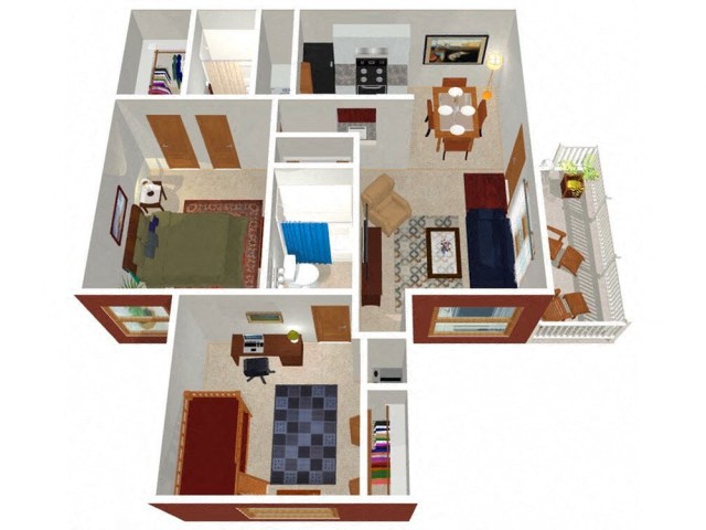 Floor plan for 2 beds, 2 baths, 1000 sqft